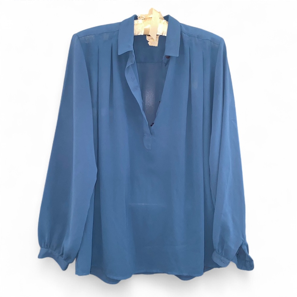 Philippe Ronsard Paris Vintage Sheer Blue Long Sleeve Blouse - Picture 4 of 10